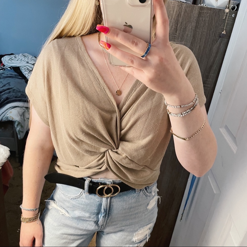 ZARA beige twist front crop top
